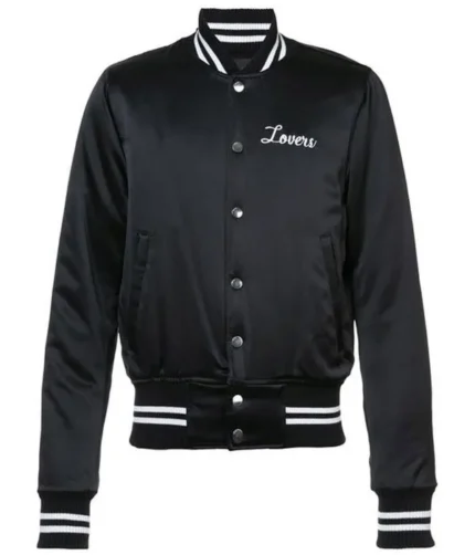 Crafted from luxurious black satin, the Amiri Lovers Jacket exudes sophistication and allure.