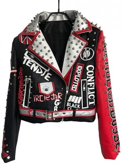 Handmade Gothic Cowhide Leather Jacket with Silver Studs for Parties.