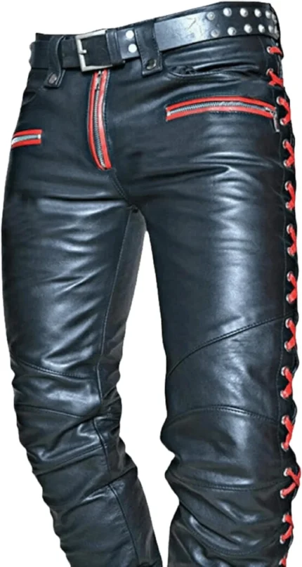 Explore Men's Cowhide Leather Jeans with Front & Back Lacing.