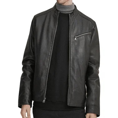 Leather Jacket with Zipper Pockets