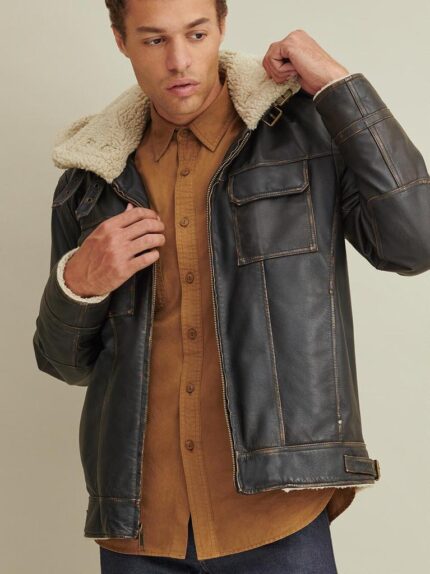 MEN’S CLASSIC B3 SHEARLING BROWN LEATHER JACKET WITH HOODIE