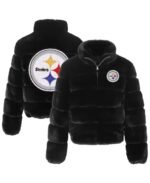 Women's Cuce Black Pittsburgh Steelers Faux Fur Full-Zip Coat - Image 2