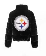 Women's Cuce Black Pittsburgh Steelers Faux Fur Full-Zip Coat - Image 3