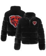 Women's Cuce Black Chicago Bears Faux Fur Full-Zip Bomber Jacket - Image 2