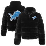 Detroit Lions Cuce Women's Faux Fur Full-Zip Bomber Jacket - Black