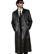 Men’s Black Long Leather Coat - Image 4