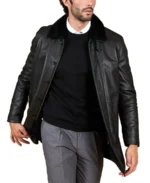 Men’s Oscar Black Leather Coat - Image 2