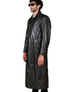 Men’s Black Long Leather Coat - Image 3