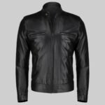 Basic Black Moto Cafe Racer Biker Leather Jacket - Image 2