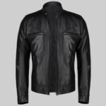 Basic Black Moto Cafe Racer Biker Leather Jacket