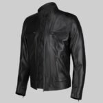 Basic Black Moto Cafe Racer Biker Leather Jacket - Image 3
