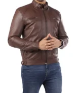 Casual Brown Signature Diamond Lambskin Leather Jacket - Image 2