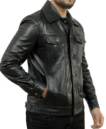 Holland Black Trucker Leather Jacket - Image 3
