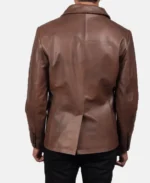 Men Solid Brown Leather Peacoat - Image 2