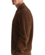 Men Dark Brown Suede Leather Bomber Jacket - Image 4