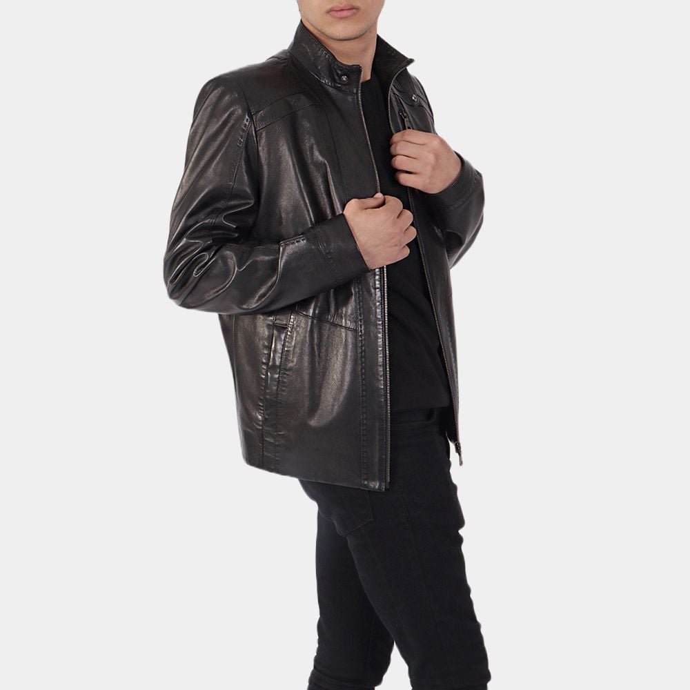 Mens-Bazzaro-Black-Leather-Biker-Jacket-Right-View-1