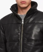 Men’s Black Puffer Leather Jacket - Image 3