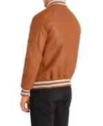 Men’s Pascal Brown Leather Varsity Jacket - Image 2