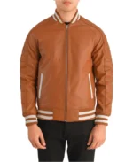 Men’s Pascal Brown Leather Varsity Jacket - Image 3