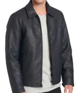 Men’s Simple Black Faux Leather Jacket - Image 3