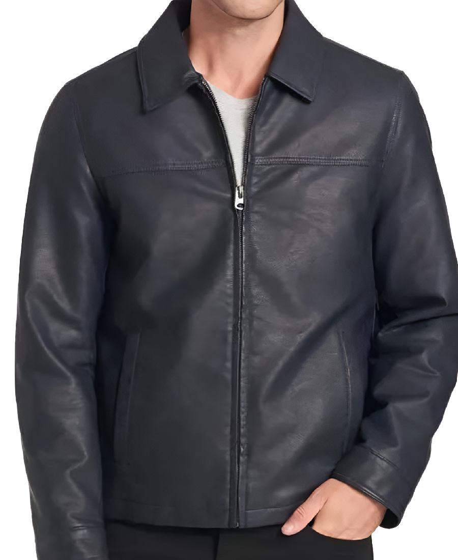 Mens-Simple-Black-Faux-Leather-Jacket-Front