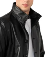 Black Men’s Leather Bomber Jacket - Image 3