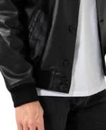 Black Men’s Leather Bomber Jacket - Image 4