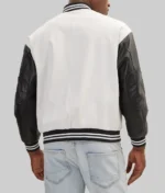Men’s White and Black Leather Varsity Jacket - Image 2