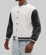 Men’s White and Black Leather Varsity Jacket - Image 4