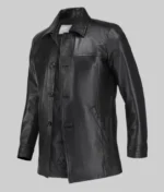 Men’s Classic Solid Black Leather Coat - Image 3