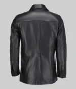 Men’s Classic Solid Black Leather Coat - Image 4