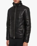 Men’s Black Puffer Leather Jacket - Image 2