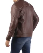 Casual Brown Signature Diamond Lambskin Leather Jacket - Image 4