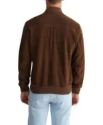Men Dark Brown Suede Leather Bomber Jacket - Image 2