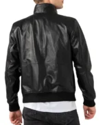 Black Men’s Leather Bomber Jacket - Image 2