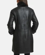 Women Black Leather Shearling Winter Coat - Image 2