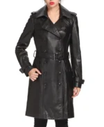 Women’s New York Double Breasted Lambskin Leather Coat - Image 2