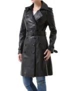 Women’s New York Double Breasted Lambskin Leather Coat - Image 3